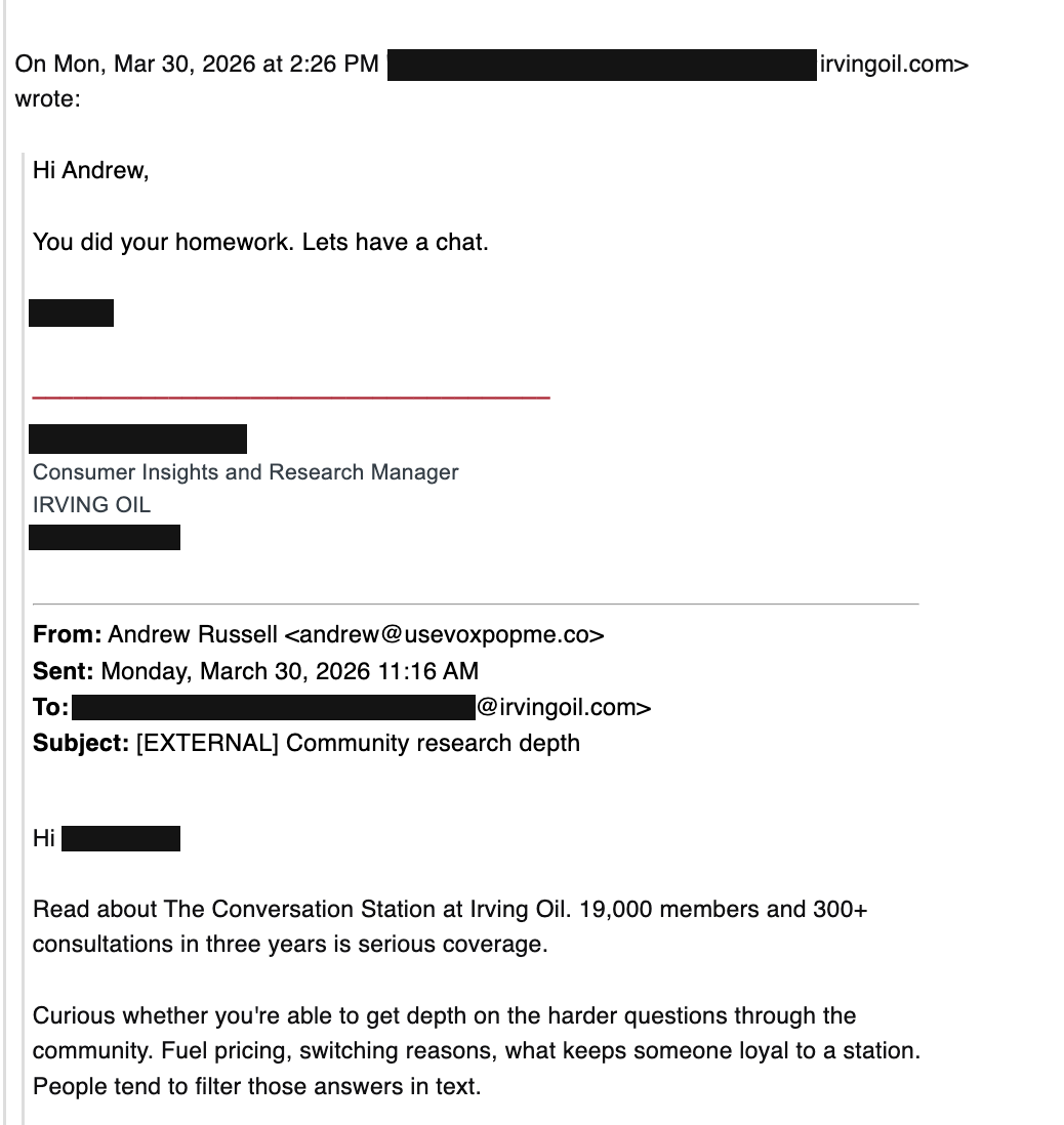 Email thread with Irving Oil buyer